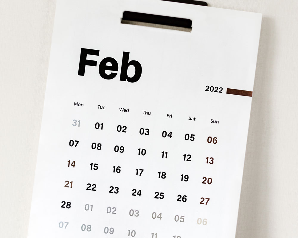 February calendar with 28 days.